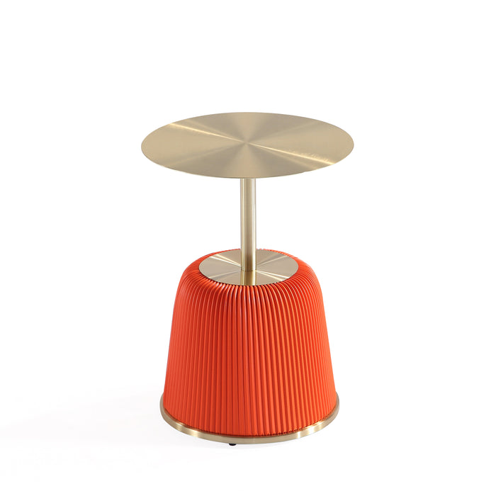 Table de bout moderne Anderson 1.0 de Manhattan Comfort avec revêtement en similicuir et dessus de table doré - orange
