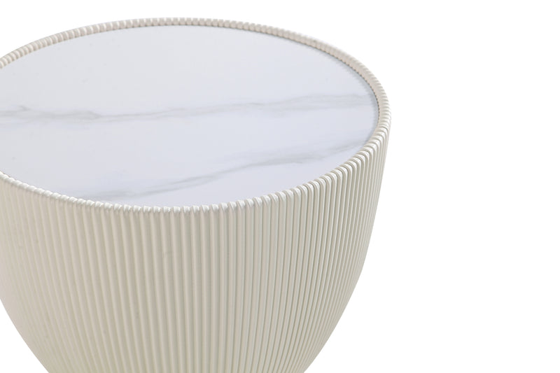 Table de bout moderne Anderson 2.0 de Manhattan Comfort avec revêtement en similicuir et dessus de table en imitation de marbre en céramique - crème