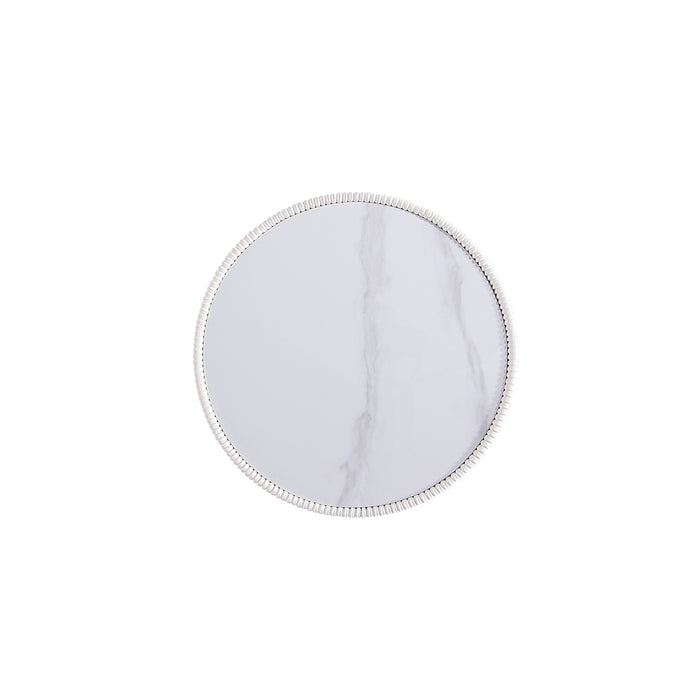 Table de bout moderne Anderson 2.0 de Manhattan Comfort avec revêtement en similicuir et dessus de table en imitation de marbre en céramique - crème