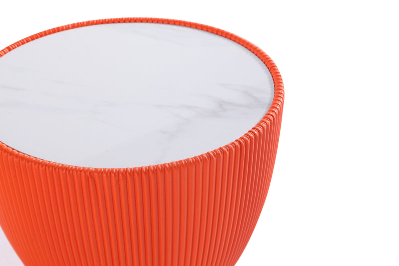 Table de bout moderne Anderson 2.0 de Manhattan Comfort avec revêtement en similicuir et dessus de table en imitation de marbre en céramique - orange