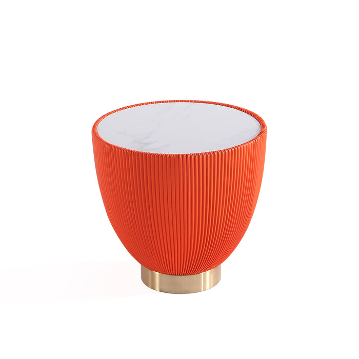 Table de bout moderne Anderson 2.0 de Manhattan Comfort avec revêtement en similicuir et dessus de table en imitation de marbre en céramique - orange