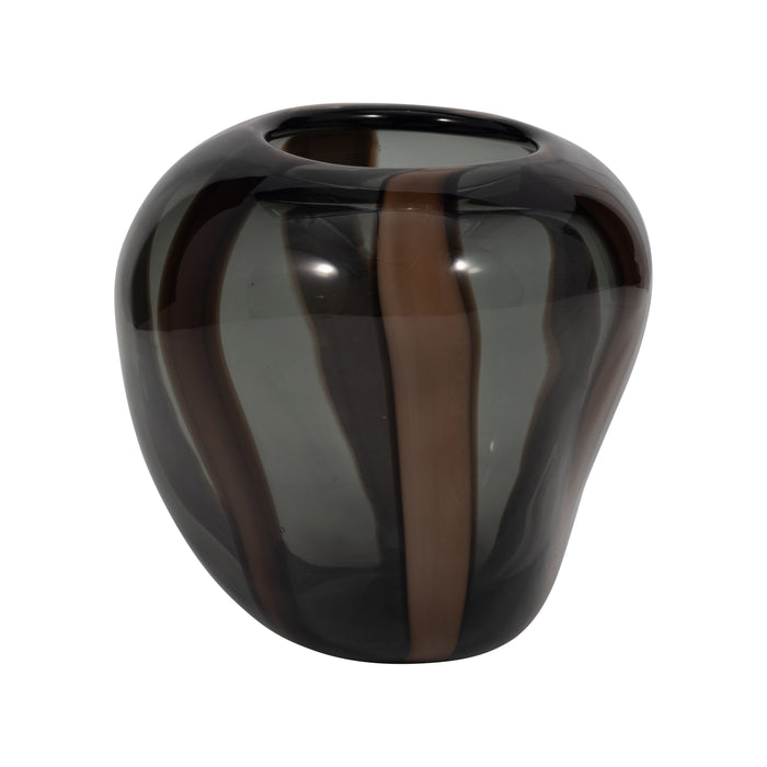 Petit vase Bayle de 7 po en verre à rayures - brun