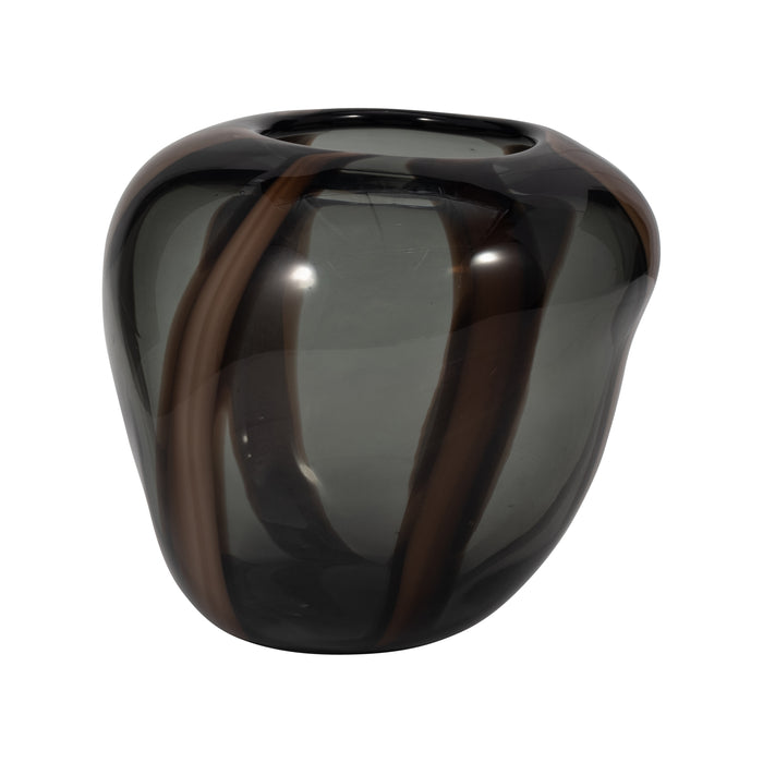 Petit vase Bayle de 7 po en verre à rayures - brun