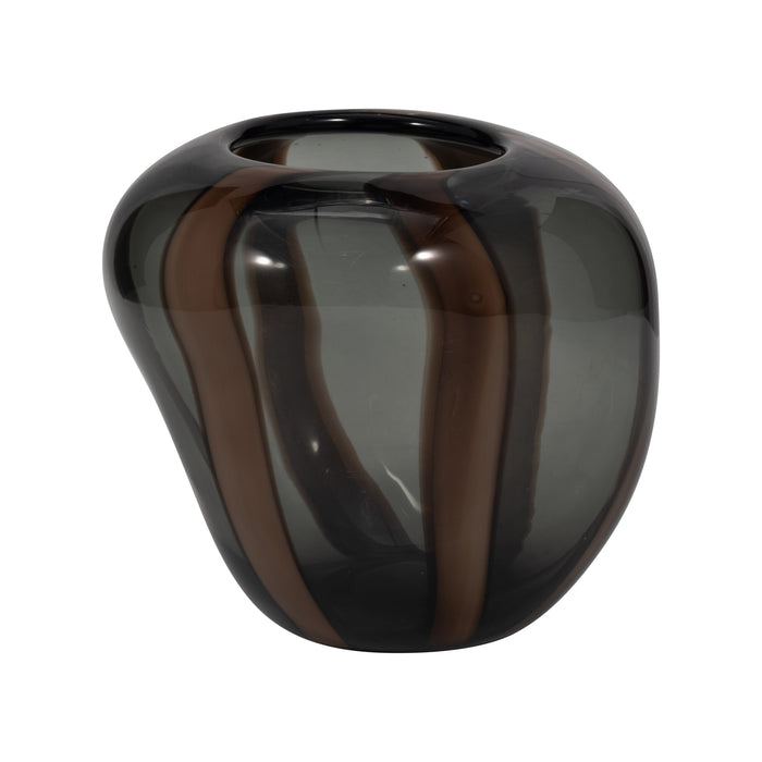 Petit vase Bayle de 7 po en verre à rayures - brun