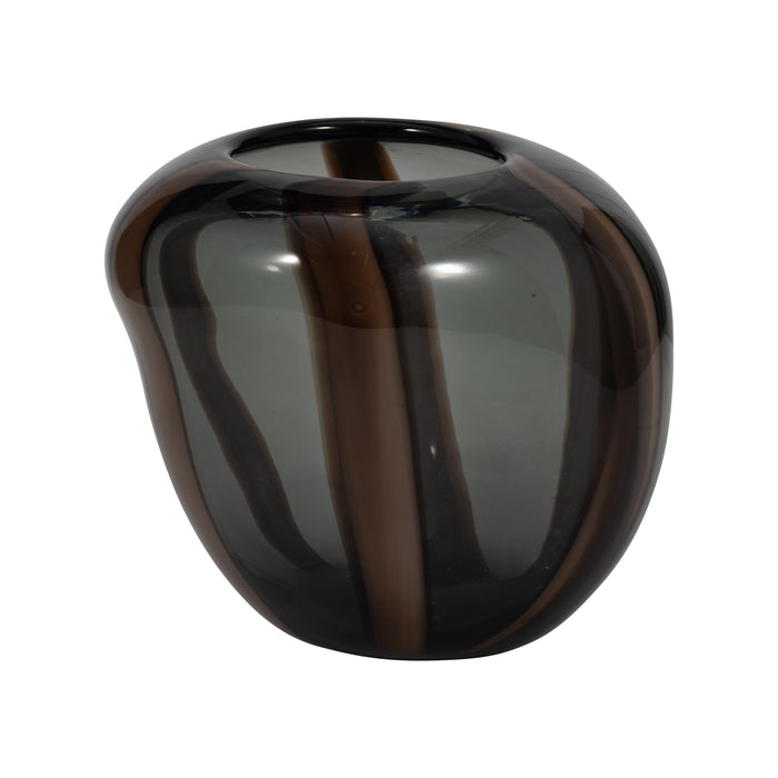 Petit vase Bayle de 7 po en verre à rayures - brun