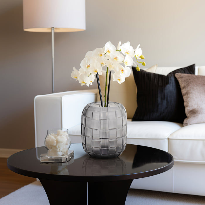 Vase Jordan de 6 po en verre avec texture tressée - gris