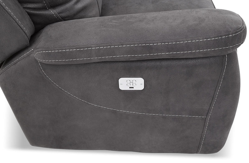 Sofa sectionnel à inclinaison électrique Floy 5 pièces en suédine avec appuie-têtes électriques et port USB - gris