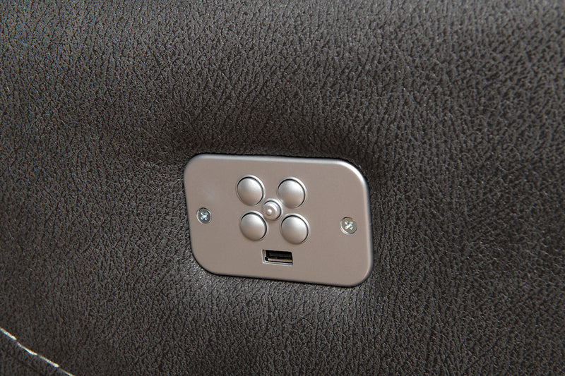 Sofa sectionnel à inclinaison électrique Floy 5 pièces en suédine avec appuie-têtes électriques et port USB - gris