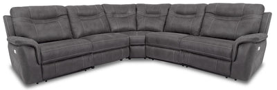 Floy 5-Piece Faux Suede Power Reclining Sectional with Power Headrests and USB Port - Grey | Sofa sectionnel à inclinaison électrique Floy 5 pièces en suédine avec appuie-têtes électriques et port USB - gris