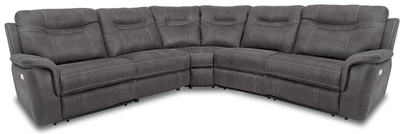 Sofa sectionnel à inclinaison électrique Floy 5 pièces en suédine avec appuie-têtes électriques et port USB - gris