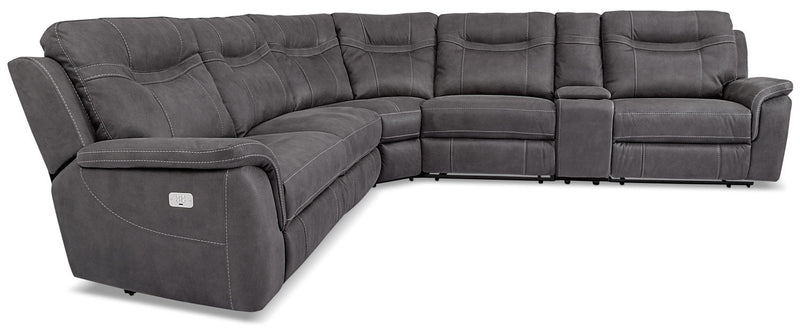 Sofa sectionnel à inclinaison électrique Floy 6 pièces en suédine avec appuie-têtes électriques, console et port USB - gris