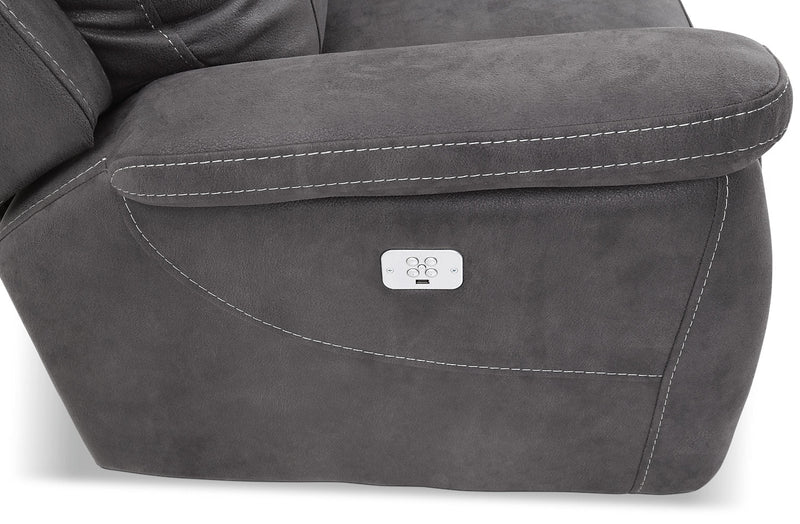 Sofa sectionnel à inclinaison électrique Floy 6 pièces en suédine avec appuie-têtes électriques, console et port USB - gris