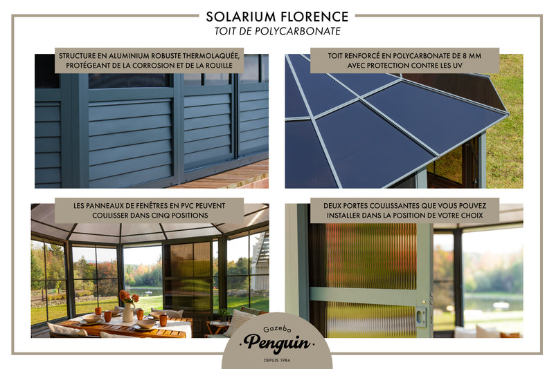 Gazebo Penguin Florence - Solarium 12x12 Toit de polycarbonate