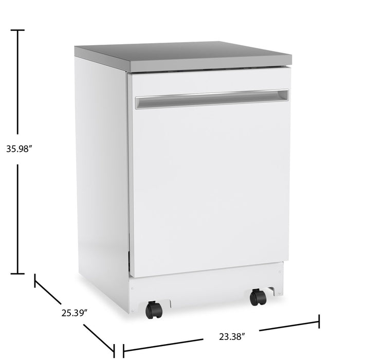 Lave-vaisselle portatif GE de 24 po et de 54 dBA avec commandes sur le dessus et broyeur d’aliments solides PiranhaMC - blanc - GPT225SGLWW