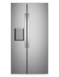  Réfrigérateur GE de 28 pi3 et de 36 po à compartiments juxtaposés avec distributeur d’eau et de glaçons - acier inoxydable - GSS28NYYFS