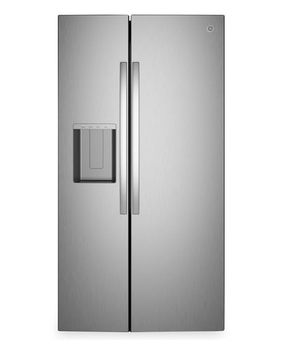 GE 27.7 Cu. Ft. Side-By-Side Refrigerator - Fingerprint Resistant Stainless - GSS28PYYFS  | Réfrigérateur GE de 27,7 pi3 à compartiments juxtaposés - acier inoxydable résistant aux traces de doigts - GSS28PYYFS
