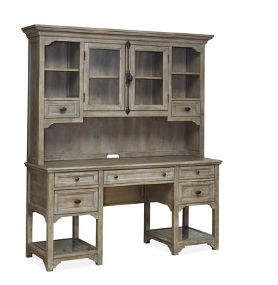 Harold 64" Desk with Storage and Tempered Glass Shelves  - Dovetail Grey | Bureau Harold de 64 po avec rangement et tablettes en verre trempé - gris tourterelle