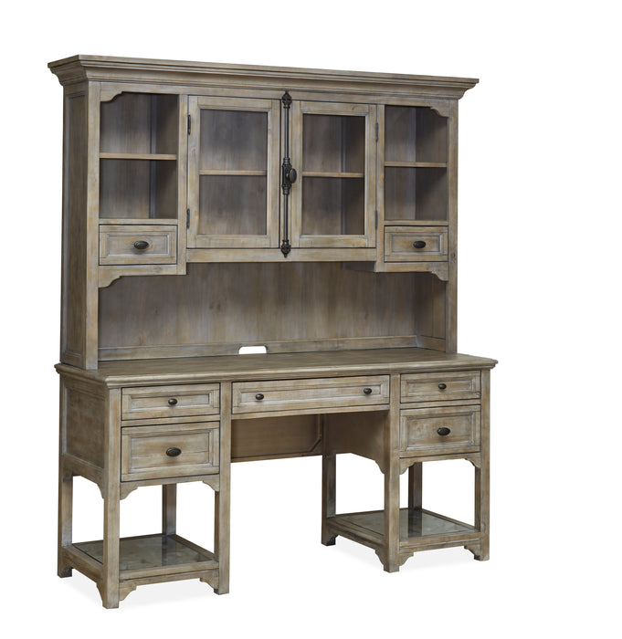 Bureau Harold de 64 po avec rangement et tablettes en verre trempé - gris tourterelle 