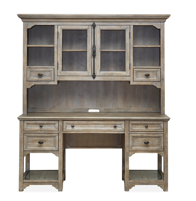 Bureau Harold de 64 po avec rangement et tablettes en verre trempé - gris tourterelle 
