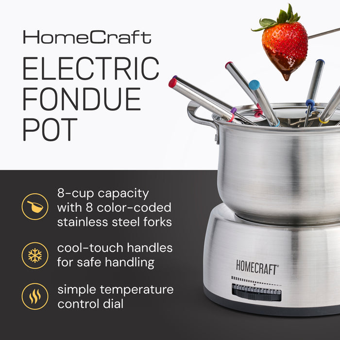 Ensemble de fondue électrique Homecraft de 8 tasses en acier inoxydable - HCFP8SS