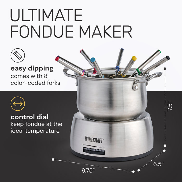 Ensemble de fondue électrique Homecraft de 8 tasses en acier inoxydable - HCFP8SS