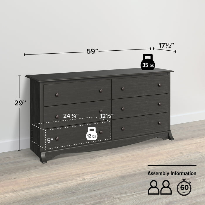 Commode verticale Jade à 6 tiroirs - noir délavé