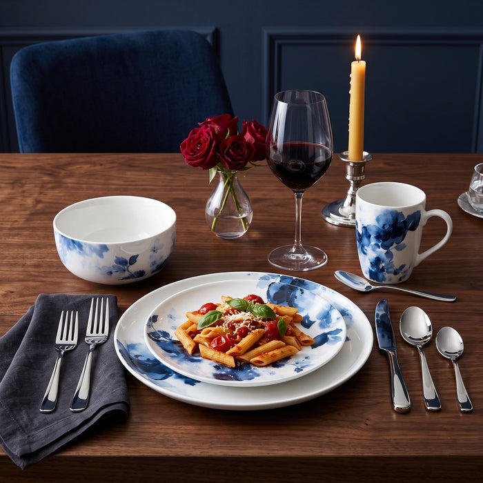 Ensemble de Vaisselle 16 Morceaux H2K Midnight Roses en Porcelaine