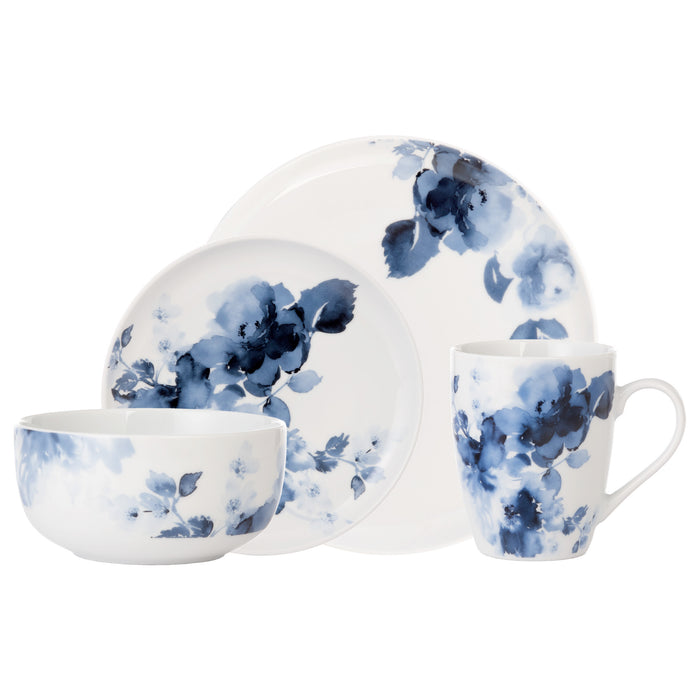 Ensemble de Vaisselle 16 Morceaux H2K Midnight Roses en Porcelaine