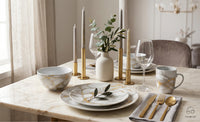  Ensemble de Vaisselle Complet 20 Pieces en Porcelaine Effet Marbre Gris et Or