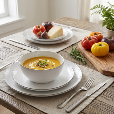 S&CO Home Royale 12-Piece Porcelain Dinnerware Set, Service for 4 | S&CO Home Royale Ensemble de Vaisselle 12 Pieces en Porcelaine, Service pour 4