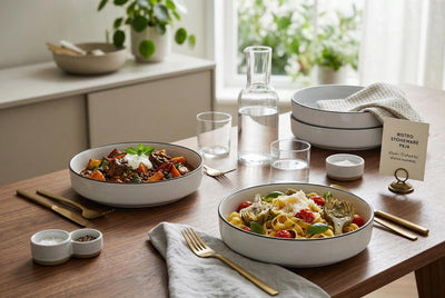 Cena Home Bistro Dinner Bowls, Set of 4, 7.8-inch Stoneware Pasta and Salad Bowls | Cena Home Ensemble de 4 Bols a Soupe ou Pates, Style Bistro en Gres de 20 cm