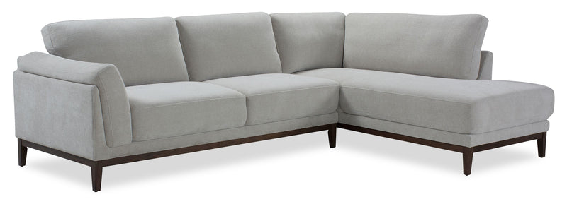 Sofa sectionnel de droite Horizon 2 pièces en tissu avec base et pattes en bois - gris