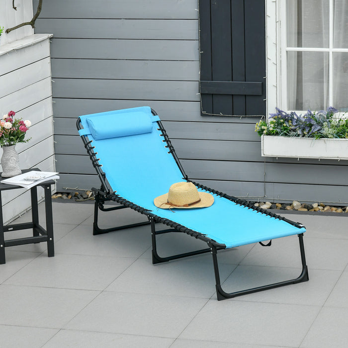 Chaise Longue Pliante Exterieure Outsunny, Pour Le Camping, La Randonnee, Bleu Ciel