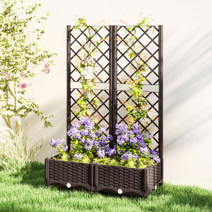 Outsunny Lit Sureleve, Jardiniere Avec Treillis, 32\" X 16\" X 48\"