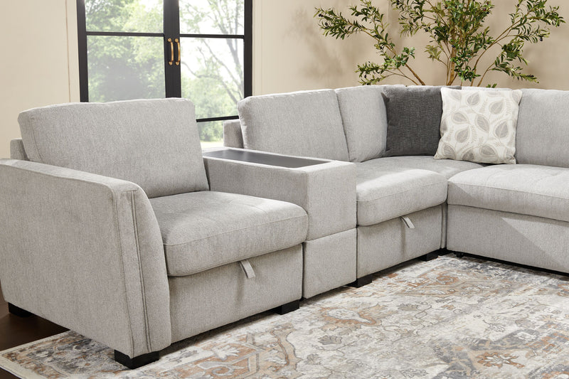 Sofa sectionnel de droite Vault 6 pièces avec causeuse-lit, 2 fauteuils de rangement et fauteuil long de rangement - gris
