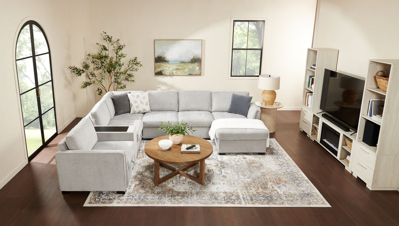 Sofa sectionnel de droite Vault 6 pièces avec causeuse-lit, 2 fauteuils de rangement et fauteuil long de rangement - gris