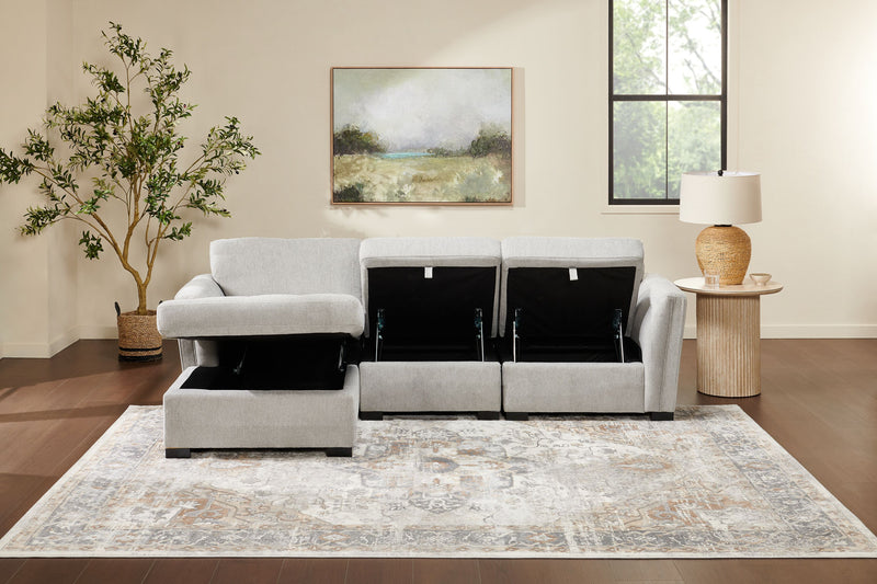 Sofa sectionnel de gauche Vault 3 pièces avec fauteuil long de rangement et 2 fauteuils de rangement - gris