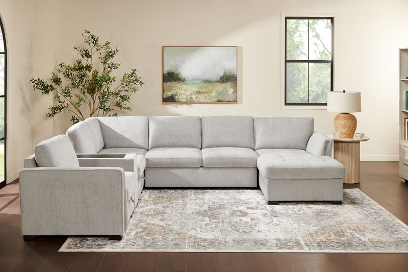 Sofa sectionnel de droite Vault 6 pièces avec causeuse-lit, 2 fauteuils de rangement et fauteuil long de rangement - gris
