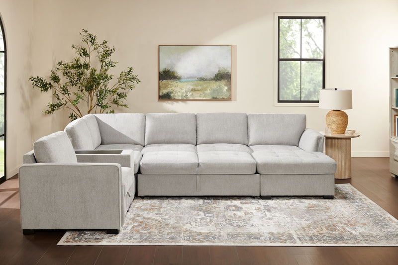 Sofa sectionnel de droite Vault 6 pièces avec causeuse-lit, 2 fauteuils de rangement et fauteuil long de rangement - gris