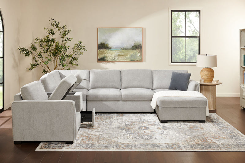 Sofa sectionnel de droite Vault 6 pièces avec causeuse-lit, 2 fauteuils de rangement et fauteuil long de rangement - gris