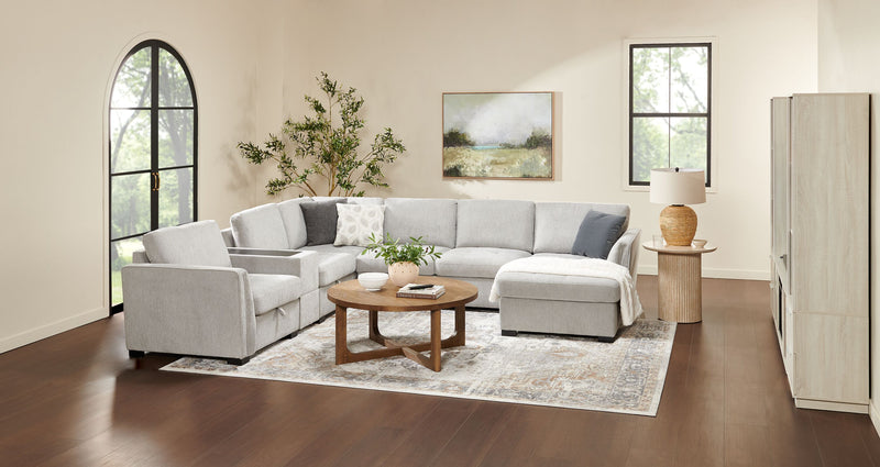Sofa sectionnel de droite Vault 6 pièces avec causeuse-lit, 2 fauteuils de rangement et fauteuil long de rangement - gris