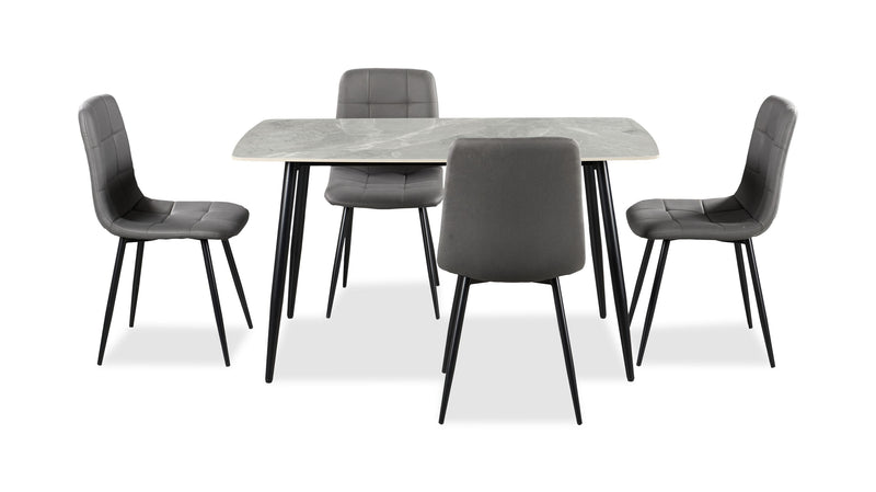 Ensemble de salle à manger Arlo 5 pièces en pierre frittée et métal avec table de 55 po (L) et 4 chaises anthracites - anthracite, gris et noir
