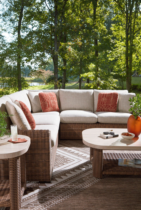 Ensemble Banff 3 pièces pour la terrasse à l’extérieur avec 2 causeuses et un fauteuil en coin, résistant aux intempéries - naturel et beige