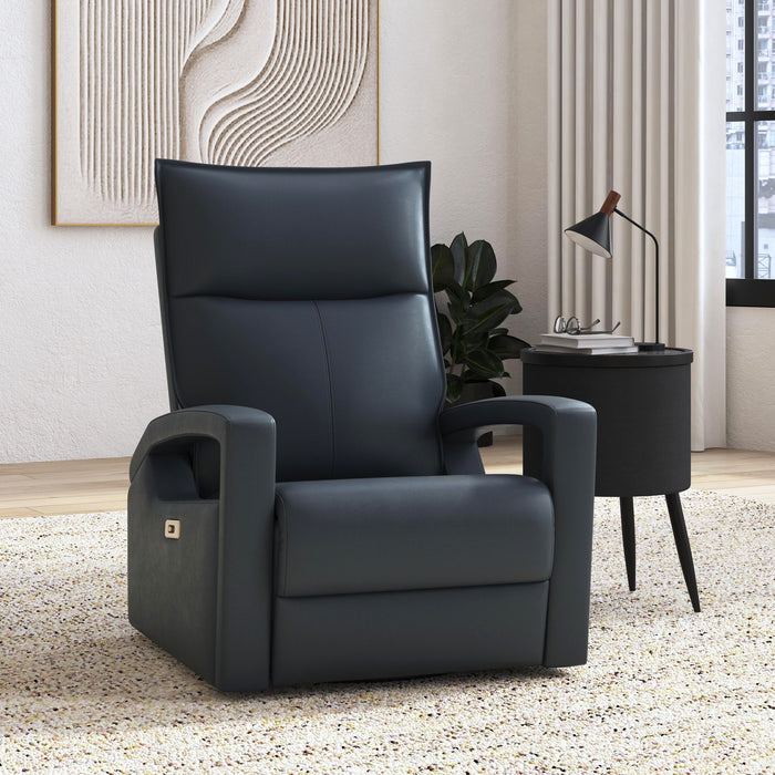 Fauteuil à inclinaison électrique Carlos de 31 po en cuir véritable de qualité supérieure avec coulissement et pivotement - bleu