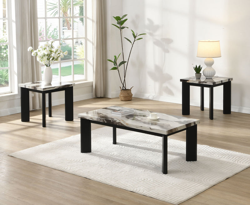 Table à café moderne Carra de 47,64 po avec dessus en imitation de marbre - noire