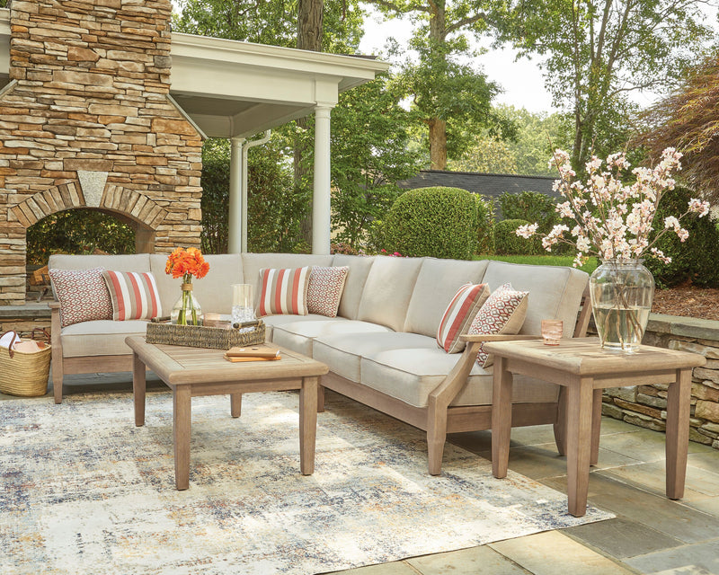 Fauteuil sans accoudoirs Juno pour la terrasse à l’extérieur - eucalyptus et tissu Nuvella, résistant aux intempéries - naturel et beige