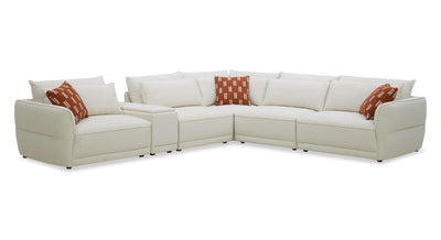 Palisade 6-Piece Fabric Sectional with Flip Top Storage Console and Accent Pillows - Sand | Sofa sectionnel Palisade de 6 pièces en tissu avec console de rangement à dessus relevable et coussins décoratifs - sable
