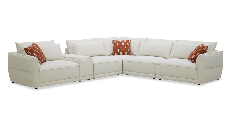 Sofa sectionnel Palisade de 6 pièces en tissu avec console de rangement à dessus relevable et coussins décoratifs - sable