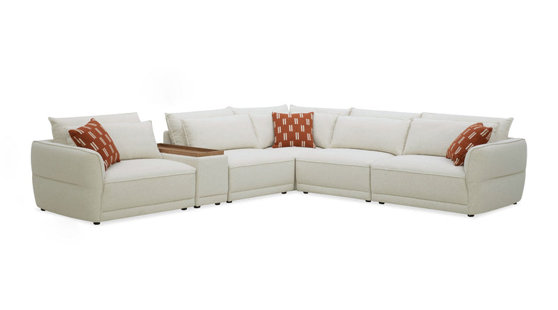 Sofa sectionnel Palisade de 6 pièces en tissu avec console de rangement à dessus relevable et coussins décoratifs - sable