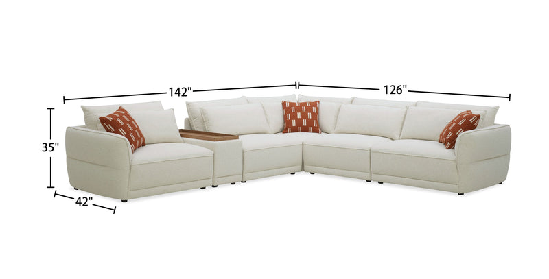 Sofa sectionnel Palisade de 6 pièces en tissu avec console de rangement à dessus relevable et coussins décoratifs - sable